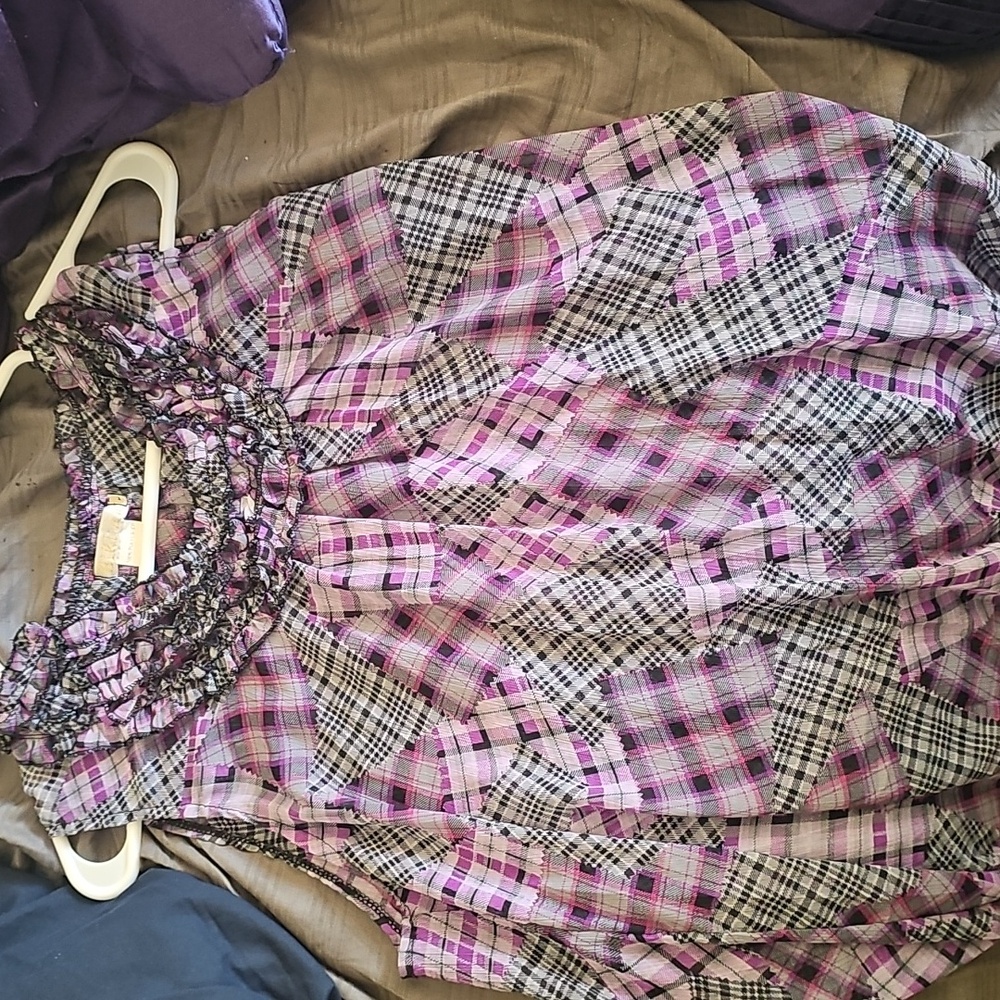 Plaid Sleeveless Blouse - Pink and Black